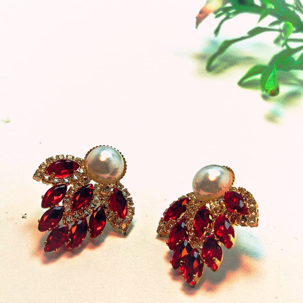 Royal Ruby Pearl Drop Earrings