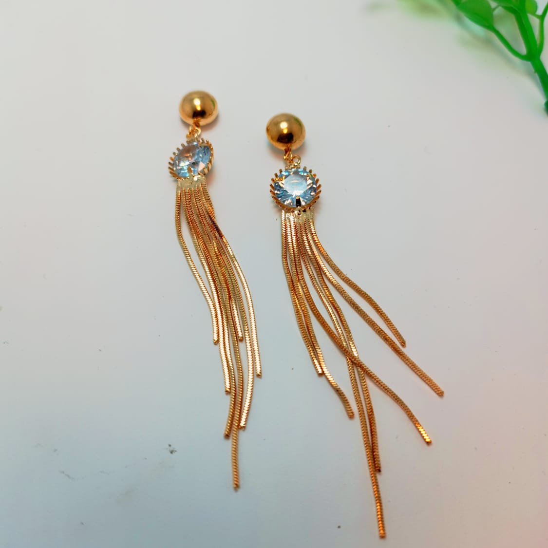 Elegant Gold Tassel Earrings with Crystal Accents