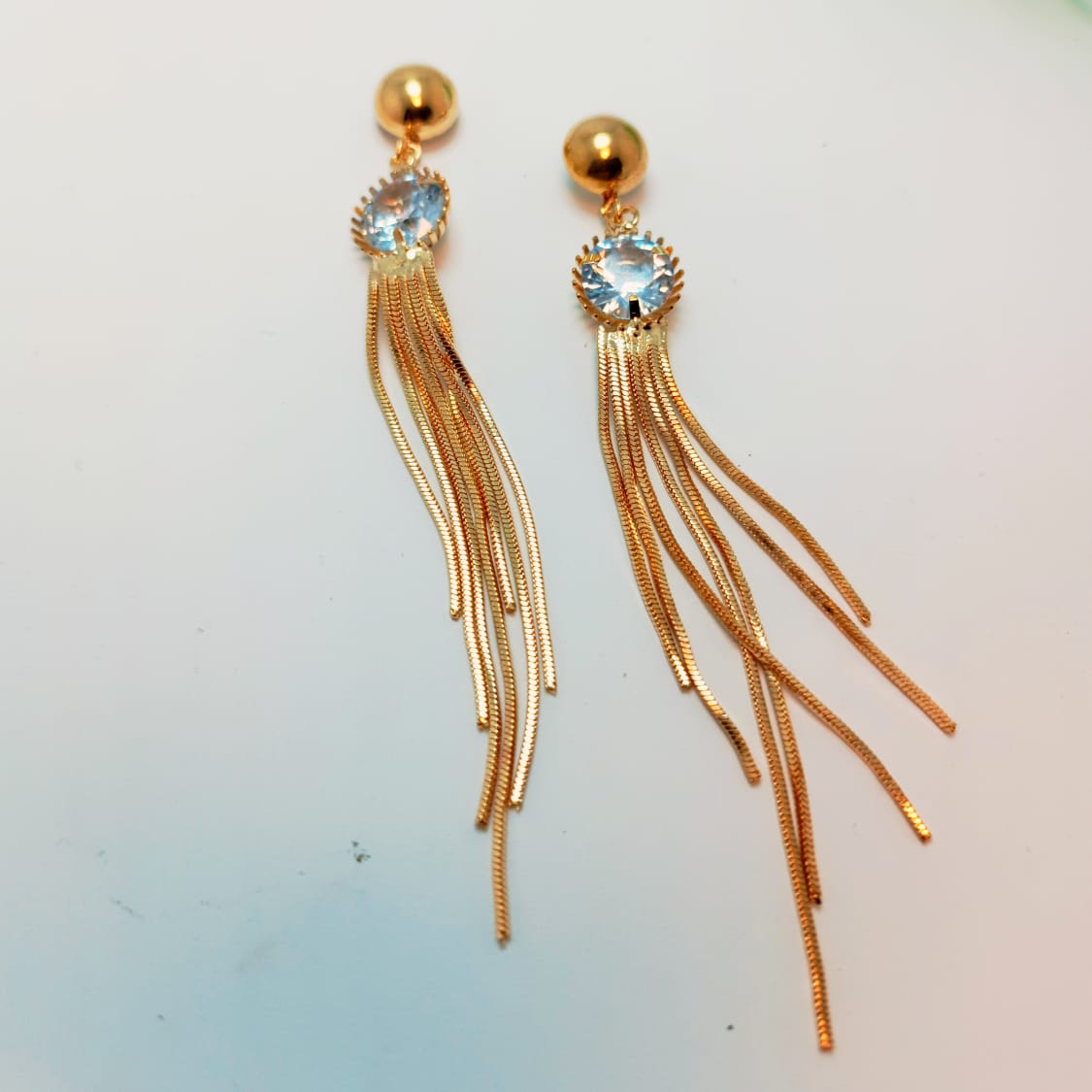 Elegant Gold Tassel Earrings with Crystal Accents