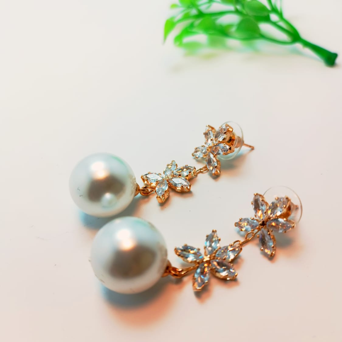 Crystal Bloom Pearl Drop Earrings