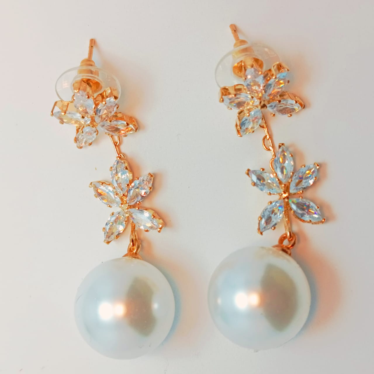 Crystal Bloom Pearl Drop Earrings