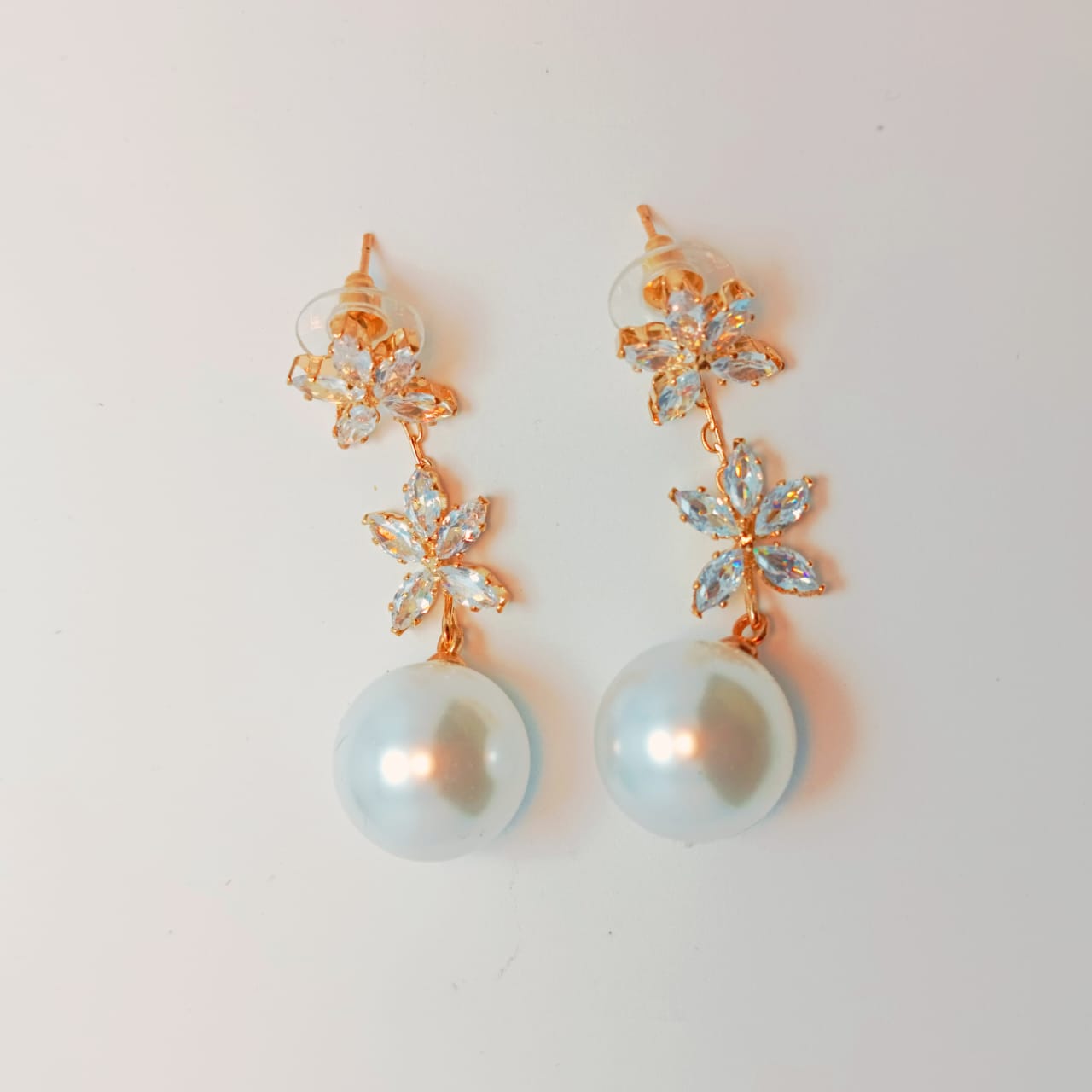 Crystal Bloom Pearl Drop Earrings