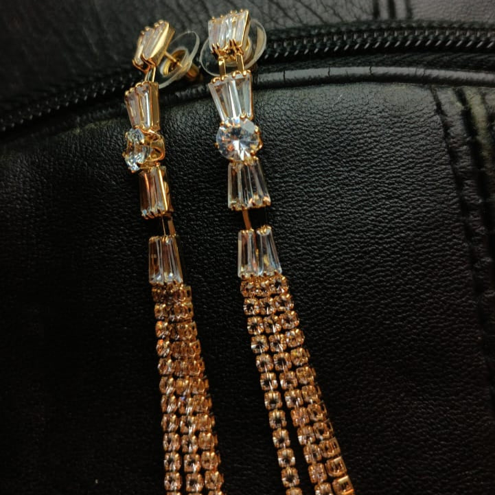 Golden Glamour Crystal Chain Earrings