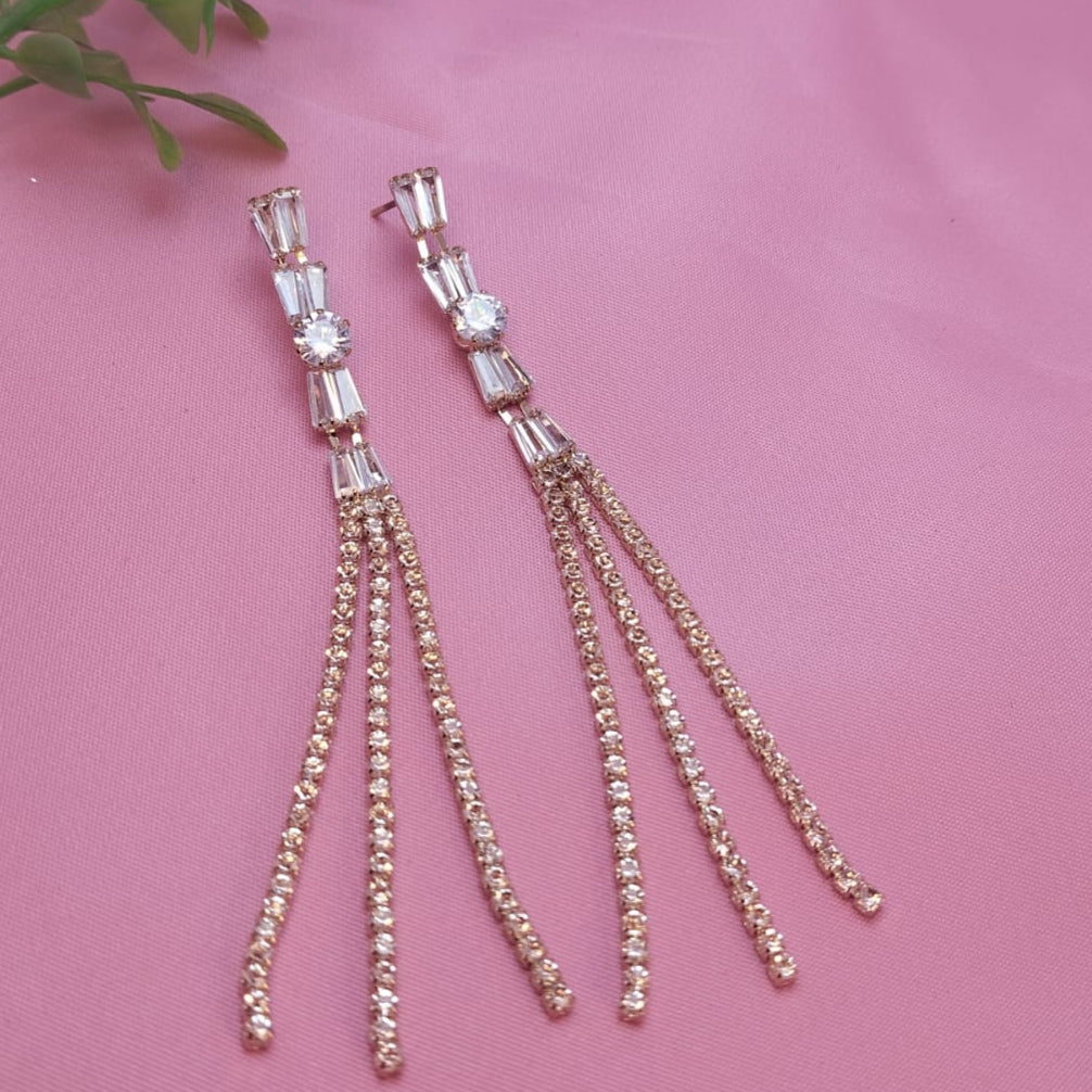 Golden Glamour Crystal Chain Earrings