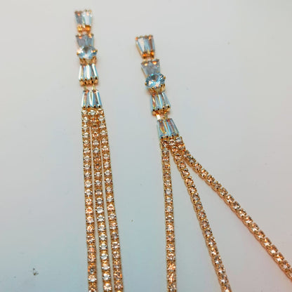 Golden Glamour Crystal Chain Earrings