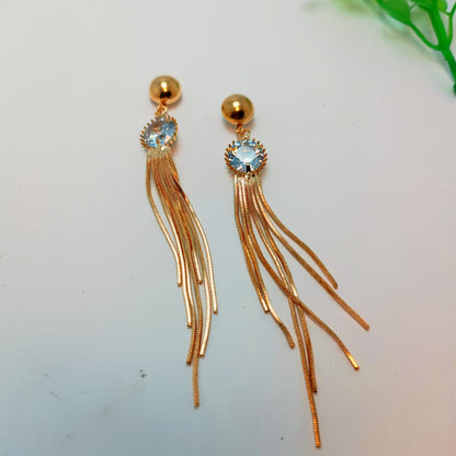 Elegant Gold Tassel Earrings with Crystal Accents