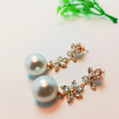 Crystal Bloom Pearl Drop Earrings