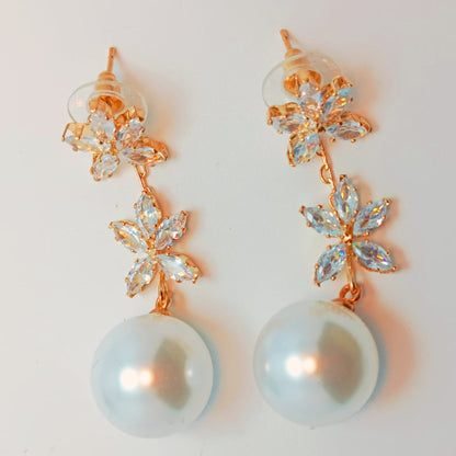 Crystal Bloom Pearl Drop Earrings