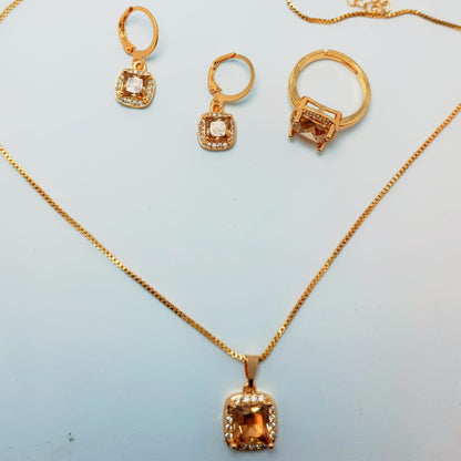 Golden Grace Jewelry Set – Necklace, Earrings & Ring