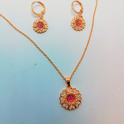 Charming Gold-Plated Floral Jewelry Set – Necklace & Earrings with Sparkling Crystals