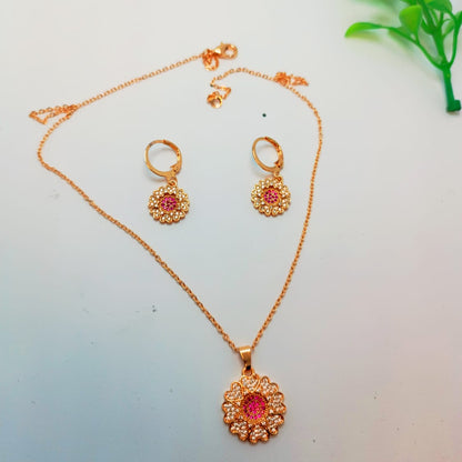 Charming Gold-Plated Floral Jewelry Set – Necklace & Earrings with Sparkling Crystals