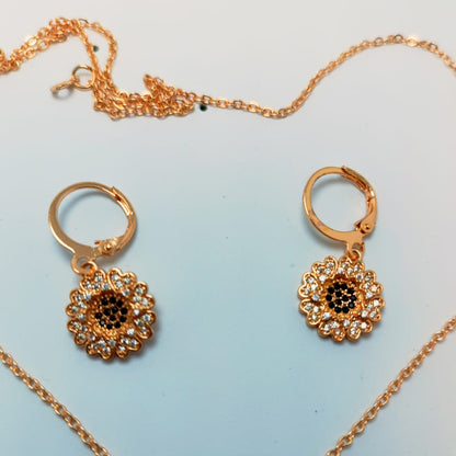 Charming Gold-Plated Floral Jewelry Set – Necklace & Earrings with Sparkling Crystals