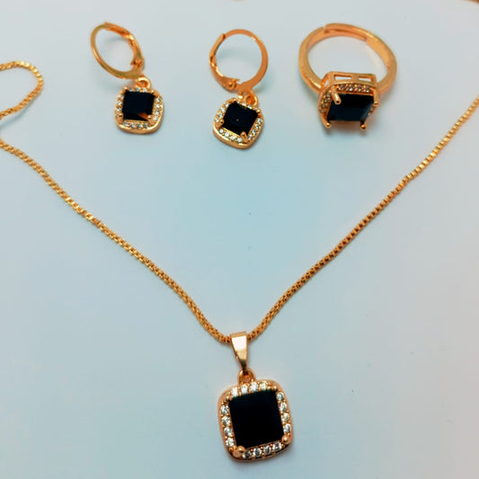 Golden Grace Jewelry Set – Necklace, Earrings & Ring
