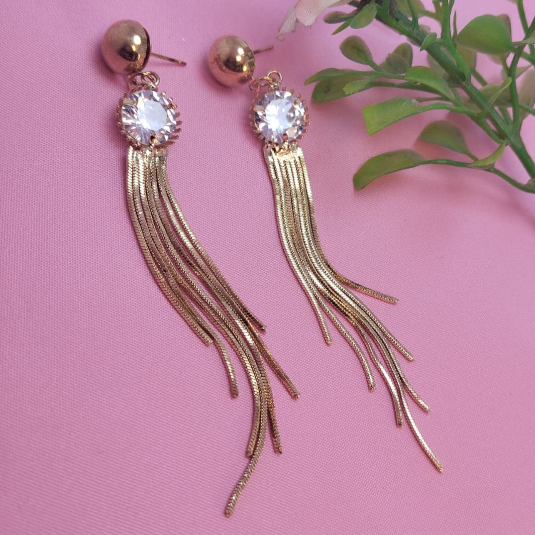 Elegant Gold Tassel Earrings with Crystal Accents