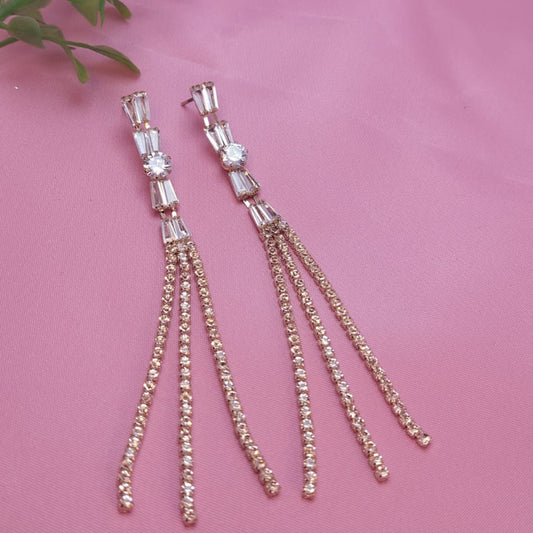 Golden Glamour Crystal Chain Earrings